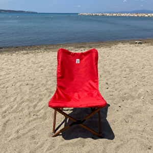 Ahşap Katlanır Kamp Ve Bahçe Sandalyesi-kahverengi Iskelet-kırmızı Kılıf