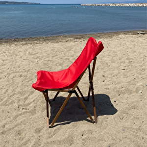 Ahşap Katlanır Kamp Ve Bahçe Sandalyesi-kahverengi Iskelet-kırmızı Kılıf
