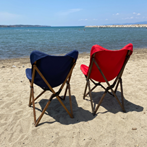 Ahşap Katlanır Kamp & Bahçe Sandalyesi – Kahverengi Iskelet - Kırmızı Kılıf