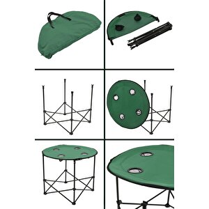 70 X 60 Cm Yuvarlak Katlanır Taşıma Çantalı Kamp Masası, Piknik Masası-yeşil