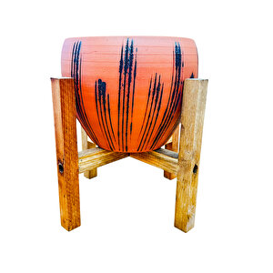 Siyah Çizgi Desenli Terrakota Toprak Saksı Saksılık Salon Çiçeklik 4 Ayaklı - 15 Cm