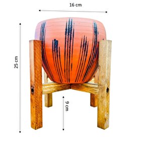 Siyah Çizgi Desenli Terrakota Toprak Saksı Saksılık Salon Çiçeklik 4 Ayaklı - 15 Cm