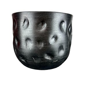 Siyah Desenli Toprak Saksı Saksılık Salon Çiçeklik - 19 Cm