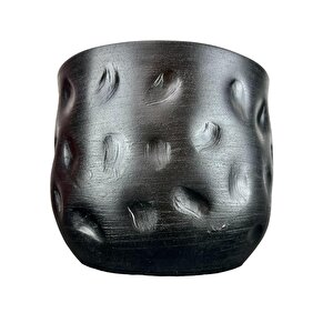 Siyah Desenli Toprak Saksı Saksılık Salon Çiçeklik - 19 Cm