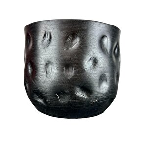Bitki Tasarımı  Siyah Desenli Toprak Saksı Saksılık Salon Çiçeklik - 19 Cm