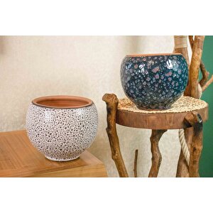 Bitki Tasarımı Krem Kahve Şekilli Ve Lacivert Şekilli Artistik Çift Sırlı İç Ve Dış Mekan Kullanımlı Toprak Terrakota Saksı Saksıl