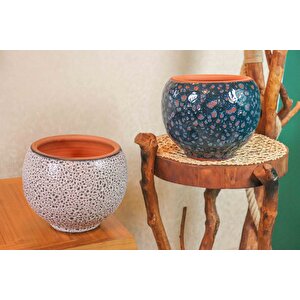 Bitki Tasarımı Krem Kahve Şekilli Ve Lacivert Şekilli Artistik Çift Sırlı İç Ve Dış Mekan Kullanımlı Toprak Terrakota Saksı Saksıl