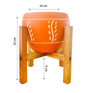 Nakış Desenli Terrakota Toprak Saksı Saksılık Salon Çiçeklik 4 Ayaklı - 15 Cm