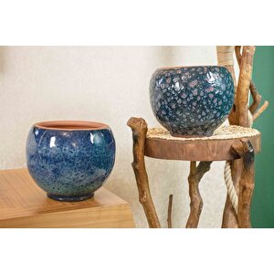 Bitki Tasarımı Okyanus Mavisi Ve Lacivert Şekilli Artistik Çift Sırlı İç Ve Dış Mekan Kullanımlı Toprak Terrakota Saksı Saksılık S