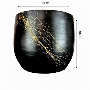 Siyah Üzeri Gold Mermer Efektli Toprak Saksı Saksılık Salon Çiçeklik - 19 Cm
