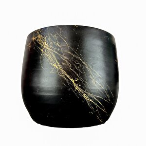 Siyah Üzeri Gold Mermer Efektli Toprak Saksı Saksılık Salon Çiçeklik - 19 Cm