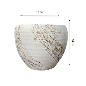 Beyaz Üzeri Gold Mermer Efektli Toprak Saksı Saksılık Salon Çiçeklik - 15 Cm