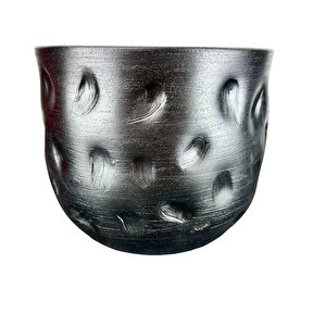 Gümüş Desenli Toprak Saksı Saksılık Salon Çiçeklik - 19 Cm