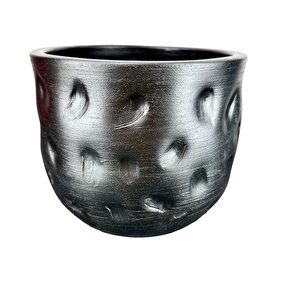 Bitki Tasarımı Gümüş Desenli Toprak Saksı Saksılık Salon Çiçeklik - 19 Cm