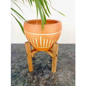Bitki Tasarımı Dik Çizgi Desenli Terrakota Toprak Saksı Saksılık Salon Çiçeklik 4 Ayaklı - 15 Cm