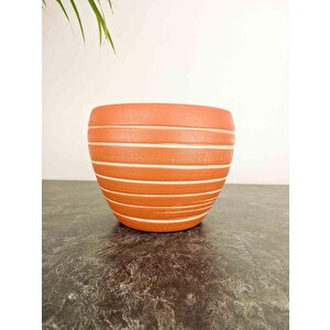 Bi̇tki̇ Tasarimi Ev Dekorasyon Yan Çi̇zgi̇ Desenli̇ Terrakota Toprak Saksi Saksilik Salon Çi̇çekli̇k - 15 Cm