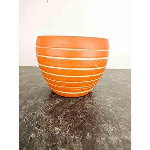 Bi̇tki̇ Tasarimi Ev Dekorasyon Yan Çi̇zgi̇ Desenli̇ Terrakota Toprak Saksi Saksilik Salon Çi̇çekli̇k - 15 Cm