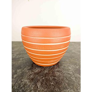 Bi̇tki̇ Tasarimi Ev Dekorasyon Yan Çi̇zgi̇ Desenli̇ Terrakota Toprak Saksi Saksilik Salon Çi̇çekli̇k - 15 Cm