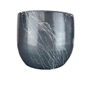 Gri Üzeri Beyaz Mermer Efektli Toprak Saksı Saksılık Salon Çiçeklik - 19 Cm