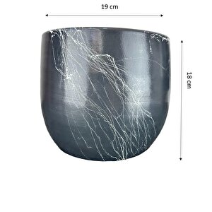 Gri Üzeri Beyaz Mermer Efektli Toprak Saksı Saksılık Salon Çiçeklik - 19 Cm