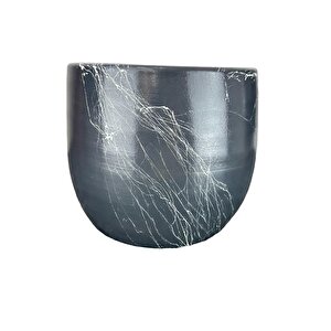 Gri Üzeri Beyaz Mermer Efektli Toprak Saksı Saksılık Salon Çiçeklik - 19 Cm