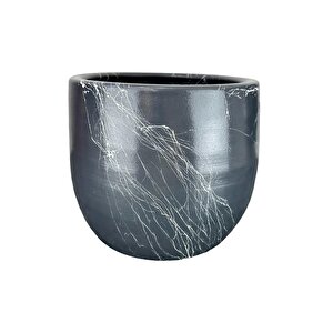 Bitki Tasarımı Gri Üzeri Beyaz Mermer Efektli Toprak Saksı Saksılık Salon Çiçeklik - 19 Cm