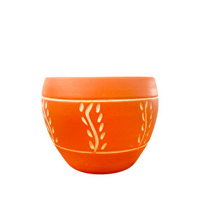 Nakış Desenli Terrakota Toprak Saksı Saksılık Salon Çiçeklik - 15 Cm