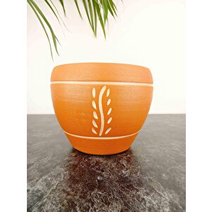 Nakış Desenli Terrakota Toprak Saksı Saksılık Salon Çiçeklik - 15 Cm