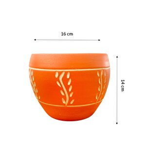 Nakış Desenli Terrakota Toprak Saksı Saksılık Salon Çiçeklik - 15 Cm
