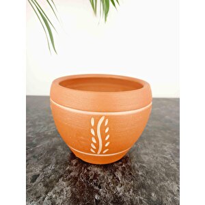 Nakış Desenli Terrakota Toprak Saksı Saksılık Salon Çiçeklik - 15 Cm