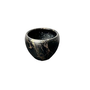 Bitki Tasarımı Siyah Üzeri Gold Mermer Efektli Toprak Saksı Saksılık Salon Çiçeklik - 15 Cm