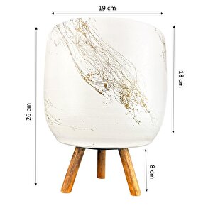 Beyaz Üzeri Gold Mermer Efektli Toprak Saksı Saksılık Salon Çiçeklik 3 Ayaklı - 19 Cm