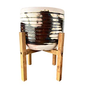 Yeşil Sırlı Terrakota Toprak Saksı Saksılık Salon Çiçeklik 4 Ayaklı - 19 Cm