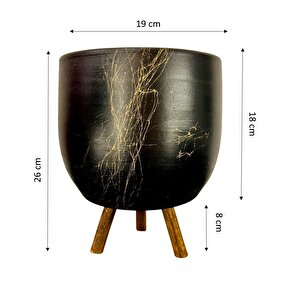 Siyah Üzeri Gold Mermer Efektli Toprak Saksı Saksılık Salon Çiçeklik 3 Ayaklı - 19 Cm