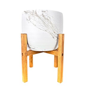 Beyaz Üzeri Gold Mermer Efektli Toprak Saksı Saksılık Salon Çiçeklik 4 Ayaklı - 19 Cm