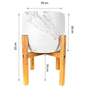 Beyaz Üzeri Gold Mermer Efektli Toprak Saksı Saksılık Salon Çiçeklik 4 Ayaklı - 19 Cm
