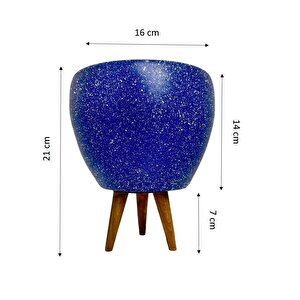 Lacivert Granit Toprak Saksı Saksılık Salon Çiçeklik 3 Ayaklı - 15 Cm
