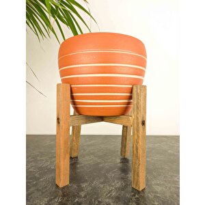 Bi̇tki̇ Tasarimi Ev Dekorasyon Yan Çi̇zgi̇ Desenli̇ Terrakota Toprak Saksi Saksilik Salon Çi̇çekli̇k 4 Ayakli - 15 Cm