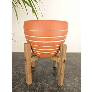 Bi̇tki̇ Tasarimi Ev Dekorasyon Yan Çi̇zgi̇ Desenli̇ Terrakota Toprak Saksi Saksilik Salon Çi̇çekli̇k 4 Ayakli - 15 Cm