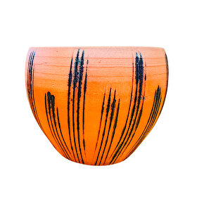 Siyah Çizgi Desenli Terrakota Toprak Saksı Saksılık Salon Çiçeklik - 15 Cm