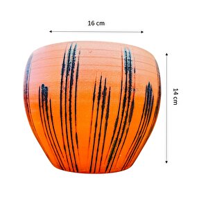 Siyah Çizgi Desenli Terrakota Toprak Saksı Saksılık Salon Çiçeklik - 15 Cm