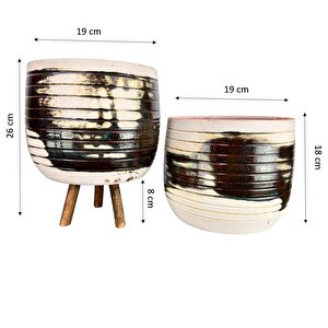 Yeşil Sırlı Terrakota Toprak Saksı Saksılık Salon Çiçeklik İkili Set Ayaksız - 3 Ayaklı- 19 Cm