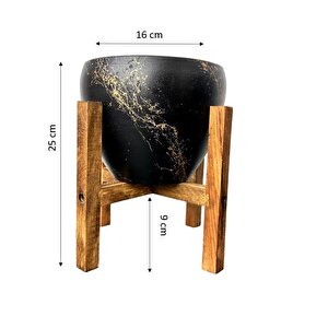Siyah Üzeri Gold Mermer Efektli Toprak Saksı Saksılık Salon Çiçeklik 4 Ayaklı - 15 Cm