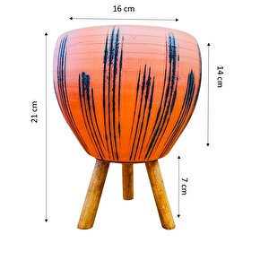 Siyah Çizgi Desenli Terrakota Toprak Saksı Saksılık Salon Çiçeklik 3 Ayaklı - 15 Cm