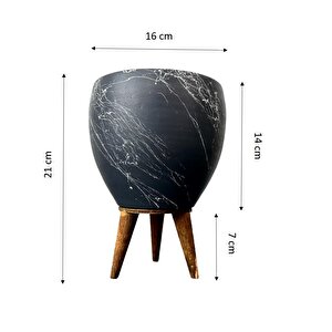 Gri Üzeri Beyaz Mermer Efektli Toprak Saksı Saksılık Salon Çiçeklik 3 Ayaklı - 15 Cm