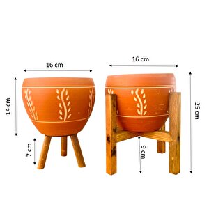 Nakış Desenli Terrakota Toprak Saksı Saksılık Salon Çiçeklik İkili Set 3 Ayaklı- 4 Ayaklı- 15 Cm