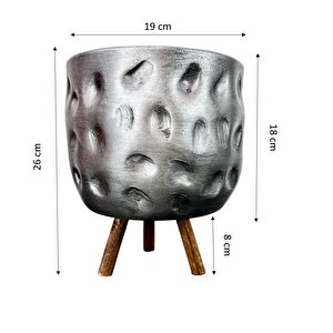 Gümüş Desenli Toprak Saksı Saksılık Salon Çiçeklik 3 Ayaklı - 19 Cm