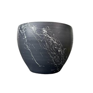 Gri Üzeri Beyaz Mermer Efektli Toprak Saksı Saksılık Salon Çiçeklik - 15 Cm
