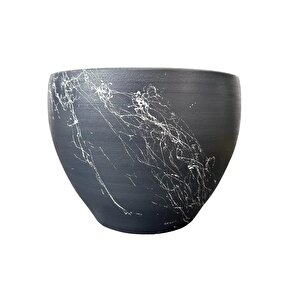 Gri Üzeri Beyaz Mermer Efektli Toprak Saksı Saksılık Salon Çiçeklik - 15 Cm