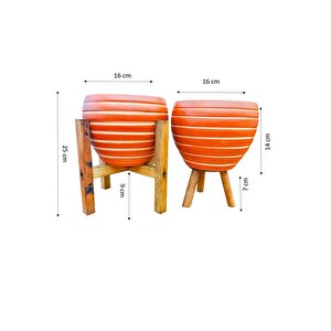 Ev Dekorasyon Yan Çizgi Desenli Terrakota Toprak Saksı Ikili Set 4 Ayaklı - 3 Ayaklı 15 Cm
